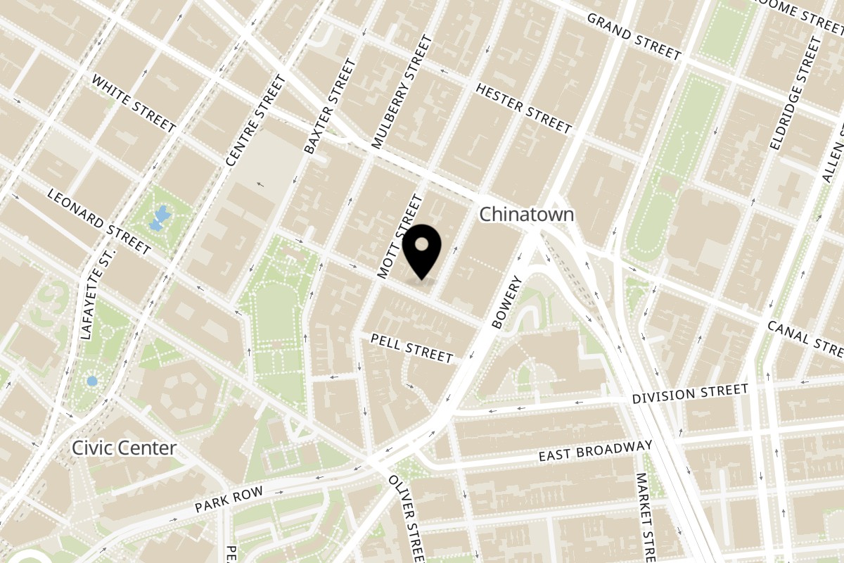Map showing the location of Mei Lai Xuan on 62-64 Bayard St in New York